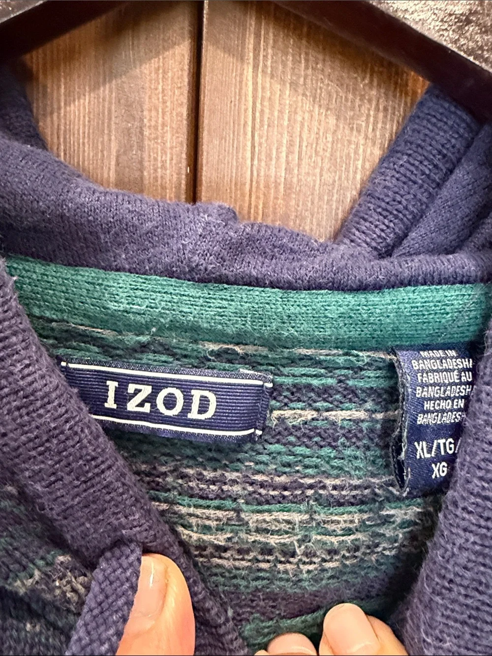 Izod Men's Purple Striped Fair Isle Crewneck Hoodie